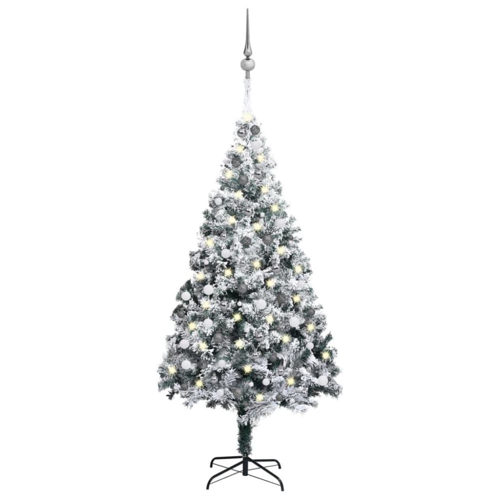 vidaXL Plastgran med LED och julgranskulor grön 240 cm PVC