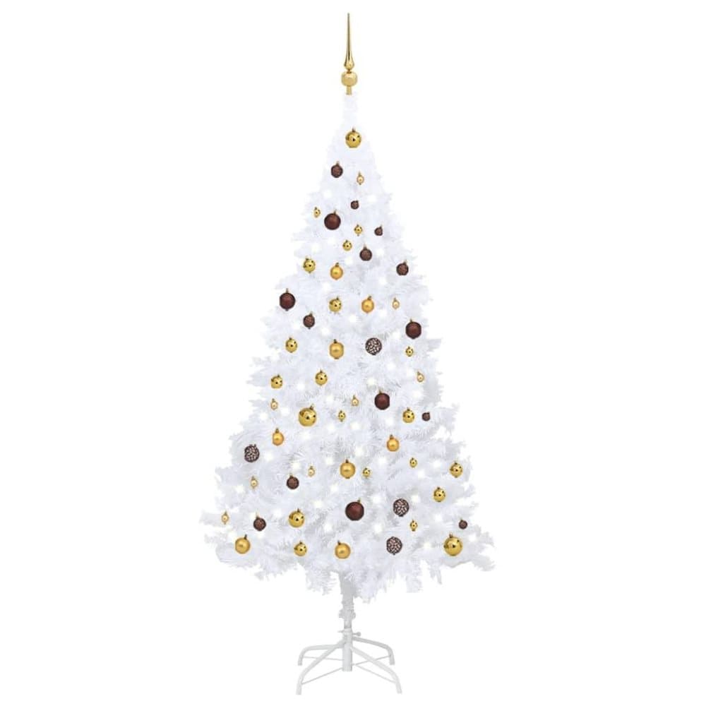 vidaXL Plastgran med LED och kulor vit 210 cm PVC