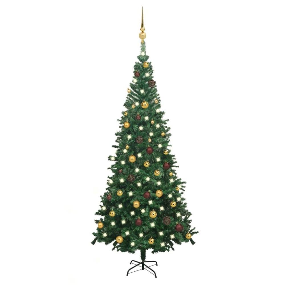 vidaXL Plastgran med LED och julgranskulor L 240 cm grön