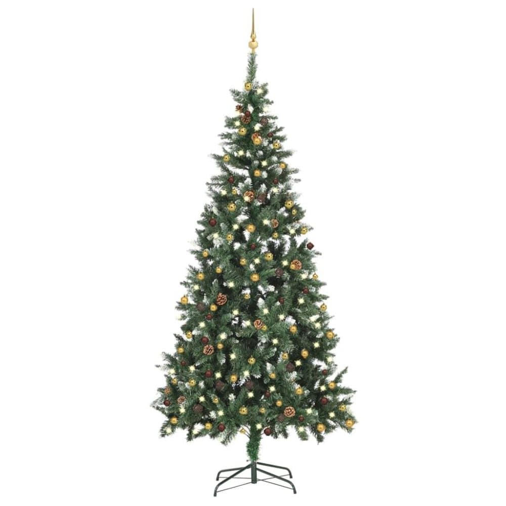 vidaXL Plastgran med LED och julgranskulor 210 cm