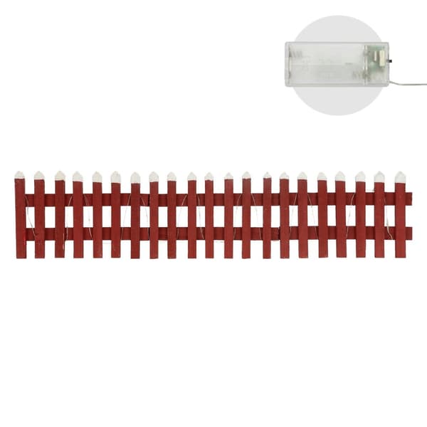 ECD Germany Deco Wood Fence med LED i rött, 90x21 cm, batteridriven, med timer, mini trädgårdsstängsel upplyst, mini-slatt staket, julgran staket
