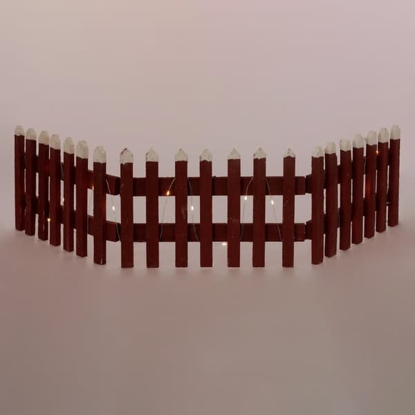 ECD Germany Deco Wood Fence med LED i rött, 90x21 cm, batteridriven, med timer, mini trädgårdsstängsel upplyst, mini-slatt staket, julgran staket