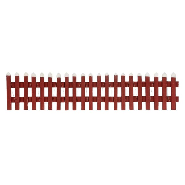 ECD Germany Deco Wood Fence med LED i rött, 90x21 cm, batteridriven, med timer, mini trädgårdsstängsel upplyst, mini-slatt staket, julgran staket