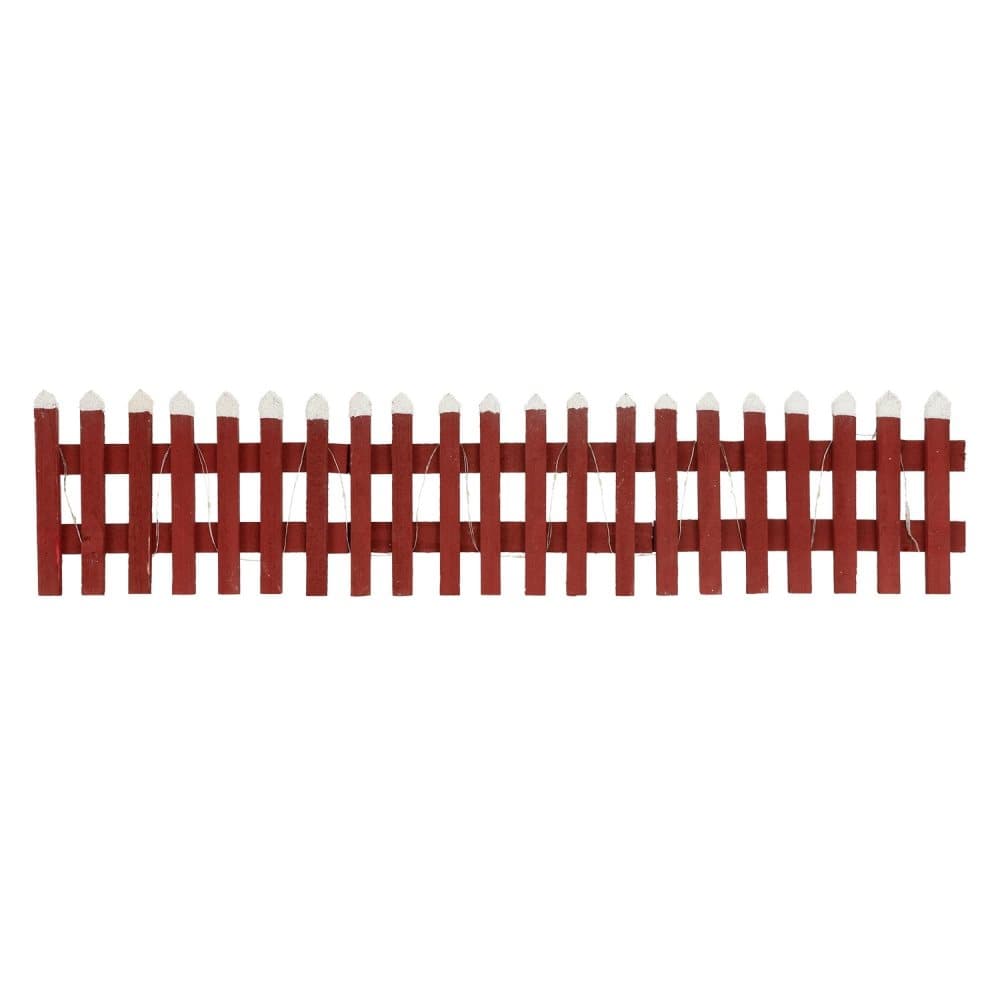 ECD Germany Deco Wood Fence med LED i rött, 90x21 cm, batteridriven, med timer, mini trädgårdsstängsel upplyst, mini-slatt staket, julgran staket