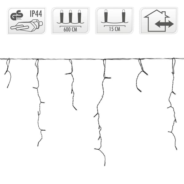 ECD Germany LED Lysgardin 6m 180 Varmt hvide LED'er, Isicle Fairy Lights LED Fairy Lights Curtain Christmas Fryzing Curtain, IP44, Inside / Udenfor