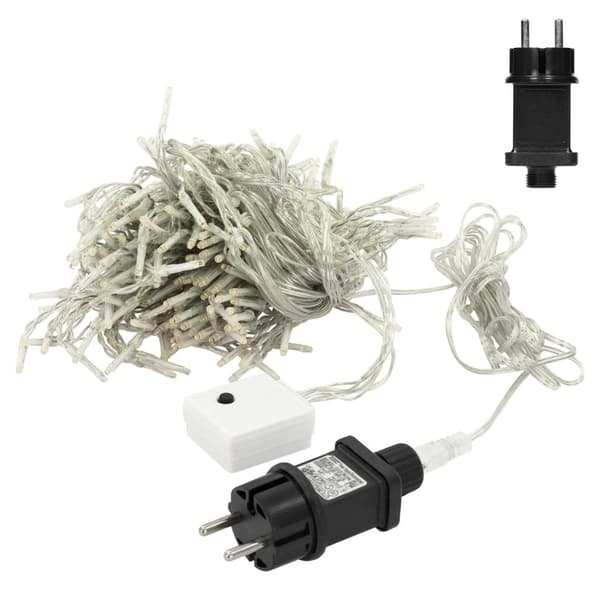 ECD Germany LED-valoverho, 2 x 1,5 m, valkoinen PVC, 240 kylmää valkoista LEDiä, 12 toimintoa, kevyet ketju, kevyt verkko, IP-44, koriste, valaistus
