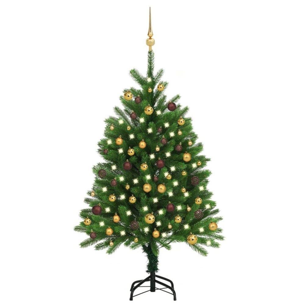 vidaXL Plastgran med LED och kulor 120 cm grön