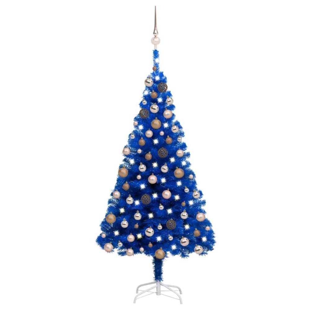 vidaXL Plastgran med LED och julgranskulor blå 180 cm PVC