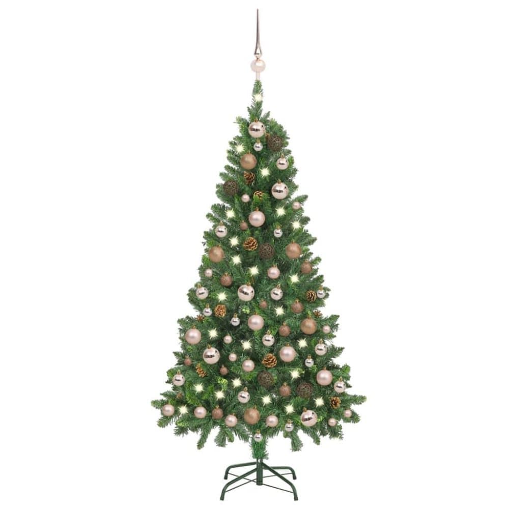 vidaXL Plastgran med LED & julgranskulor & kottar 150 cm