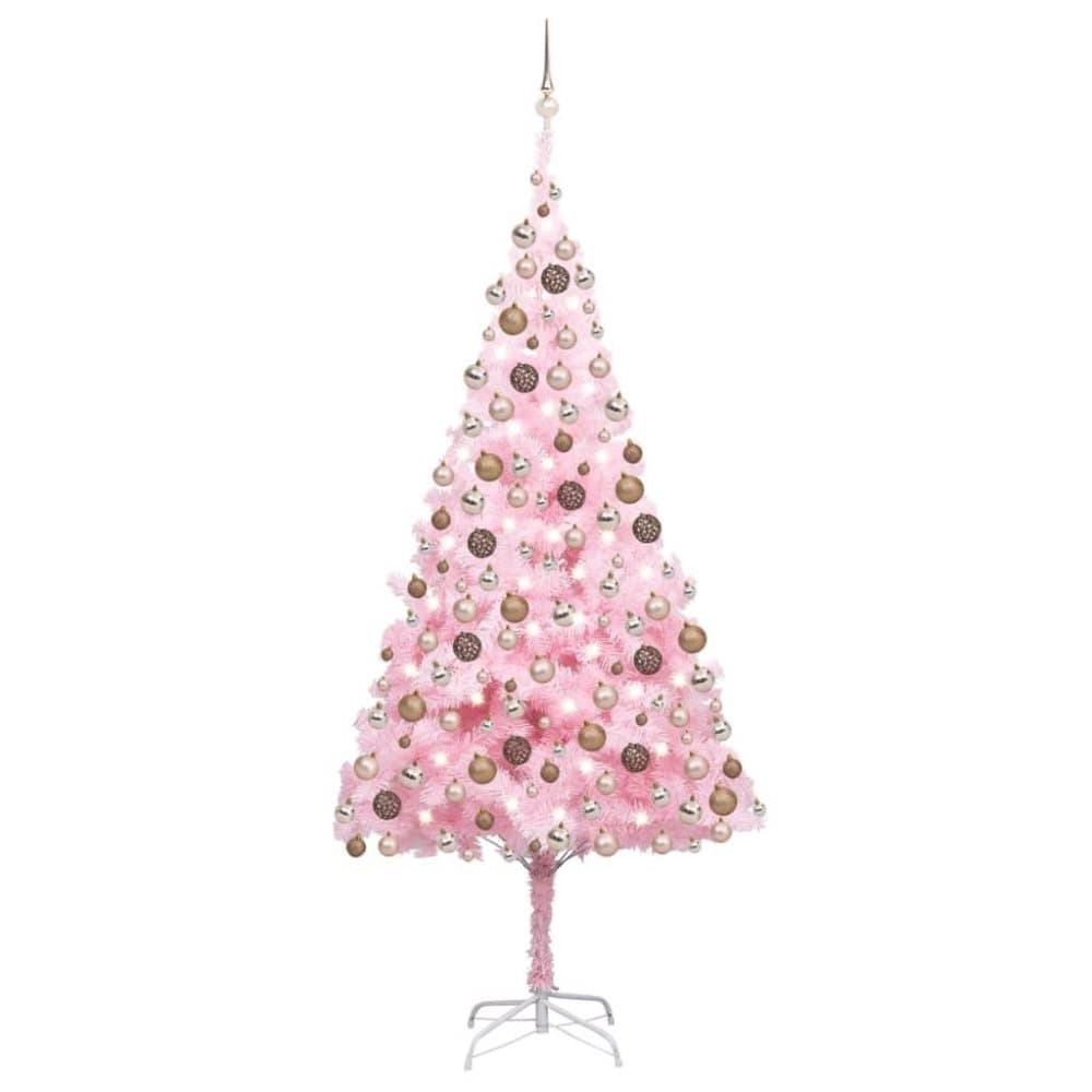 vidaXL Plastgran med LED och julgranskulor rosa 210 cm PVC