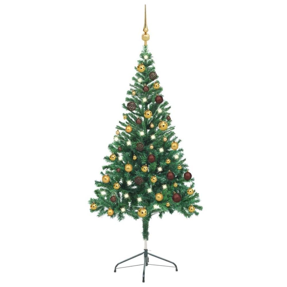 vidaXL Plastgran med LED och julgranskulor 150 cm 380 grenar