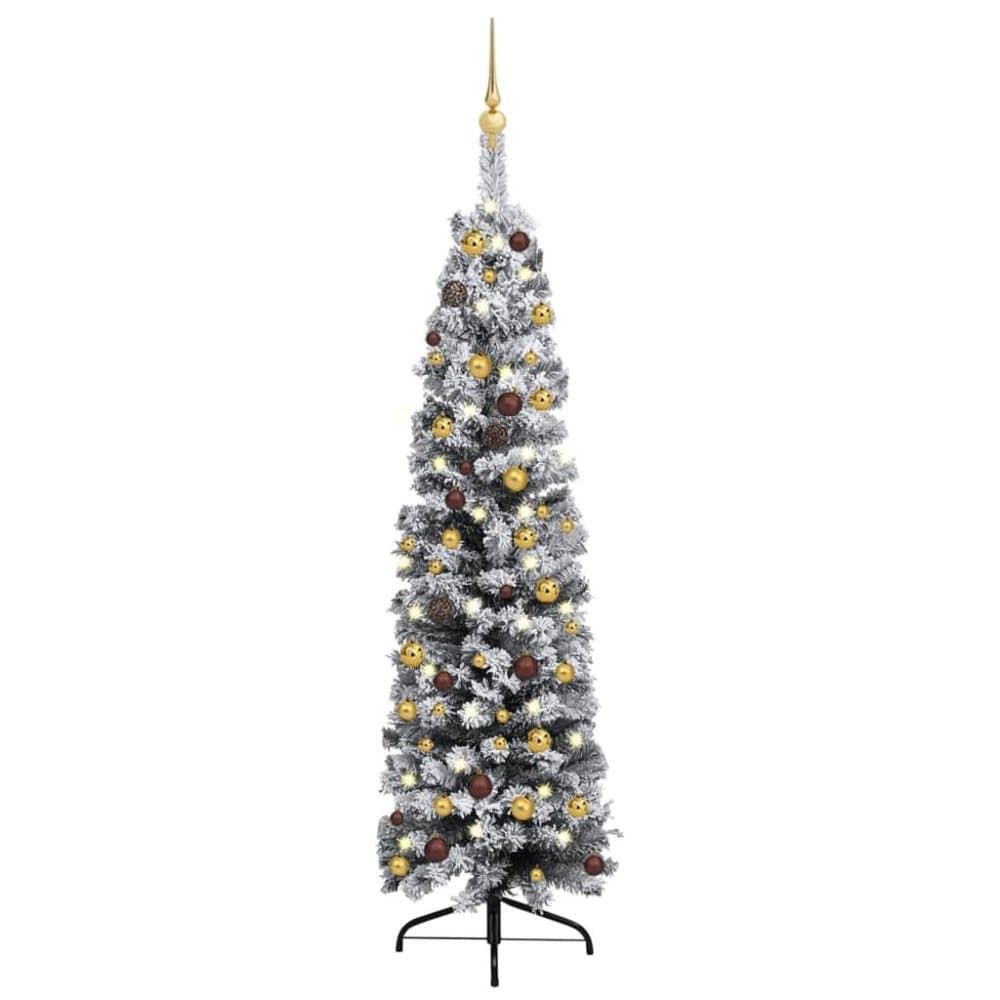 vidaXL Smal plastgran med LED och julgranskulor grön 120 cm PVC