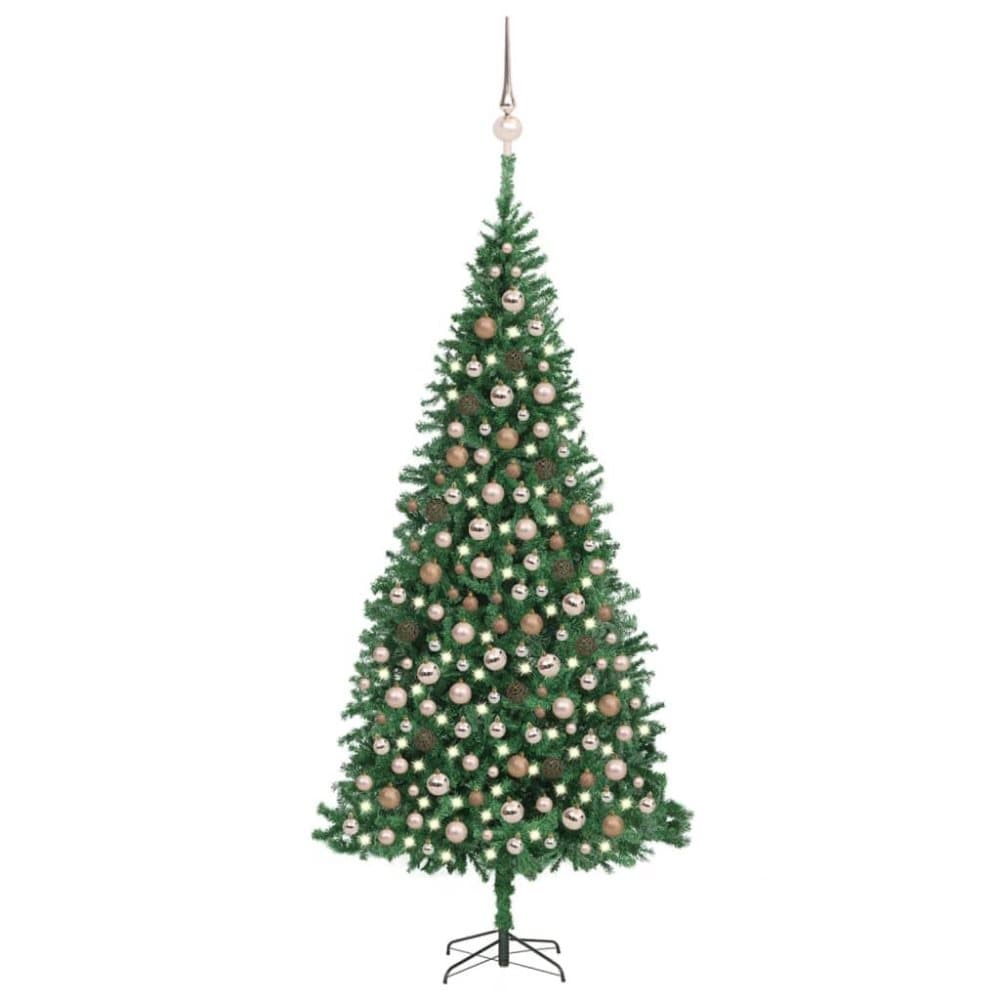 vidaXL Plastgran med LED och julgranskulor 300 cm grön