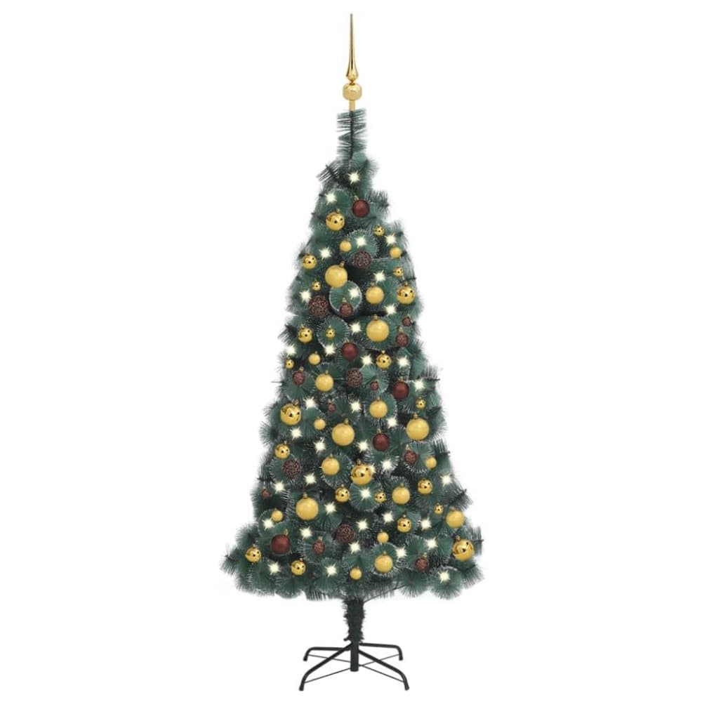 vidaXL Plastgran med LED och julgranskulor grön 150 cm PVC&PE