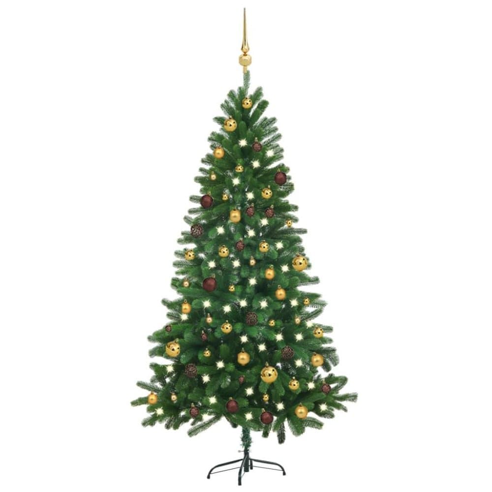 vidaXL Plastgran med LED och kulor 180 cm grön