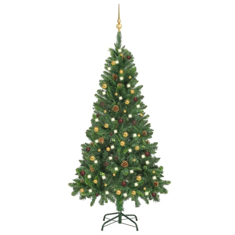 vidaXL Plastgran med LED och julgranskulor grön 150 cm