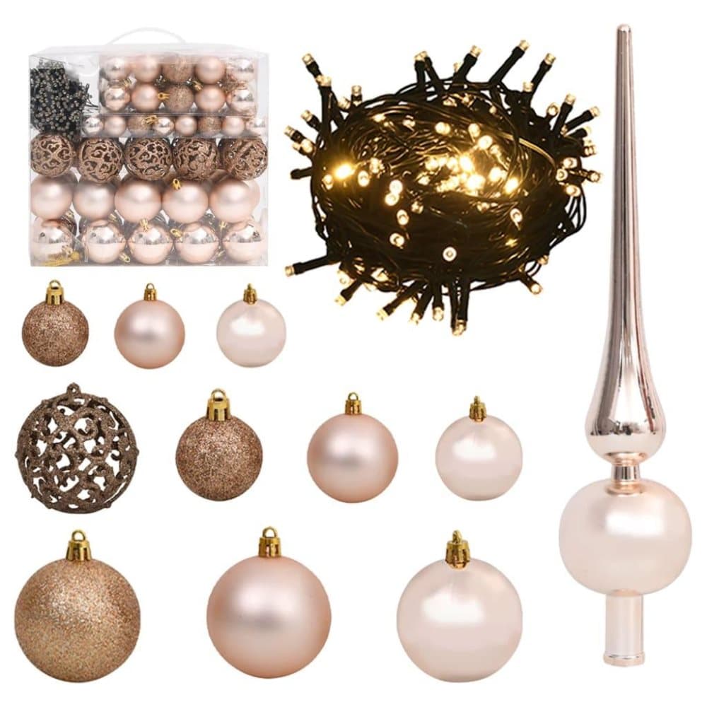 vidaXL Julgranskulor 120 st med spira och 300 LED roséguld