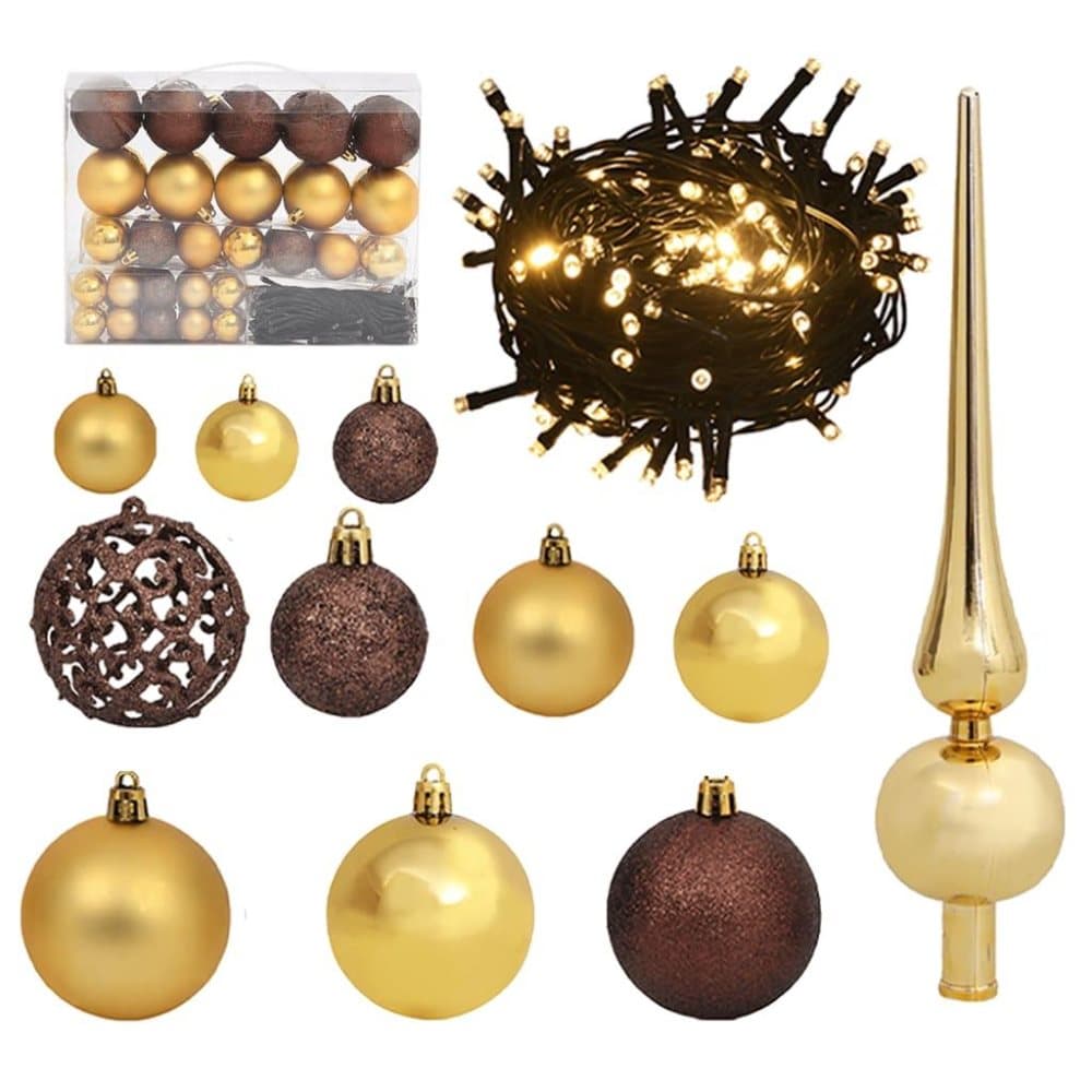 vidaXL Julgranskulor med spira och 150 LED 61 delar guld och brons