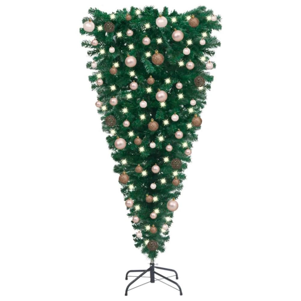 vidaXL Plastgran upp-och-ned med LED och kulor 180 cm