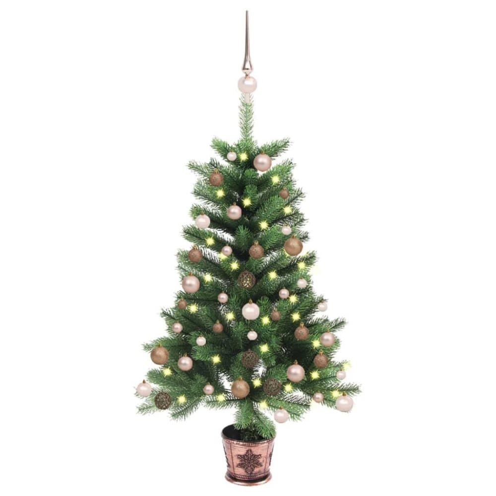 vidaXL Plastgran med LED och julgranskulor 65 cm grön