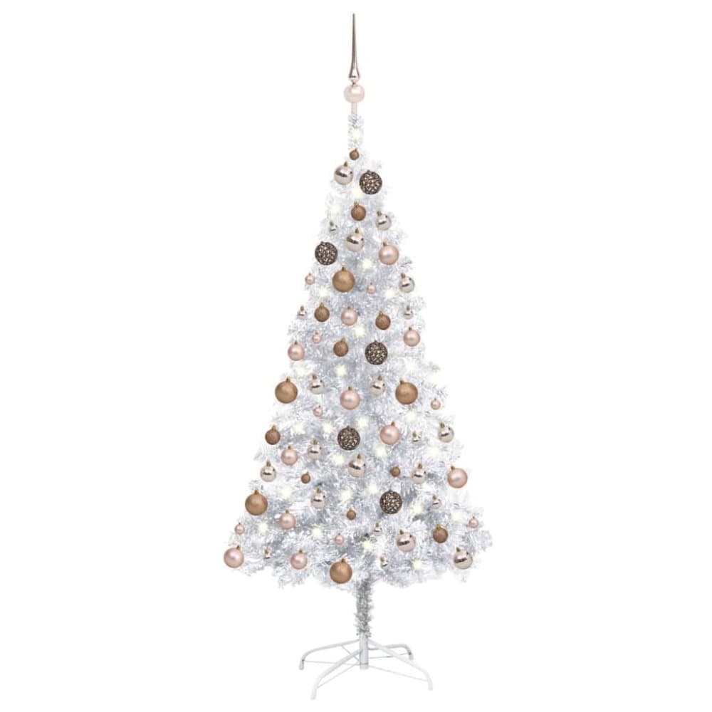 vidaXL Plastgran med LED och julgranskulor silver 150 cm PET