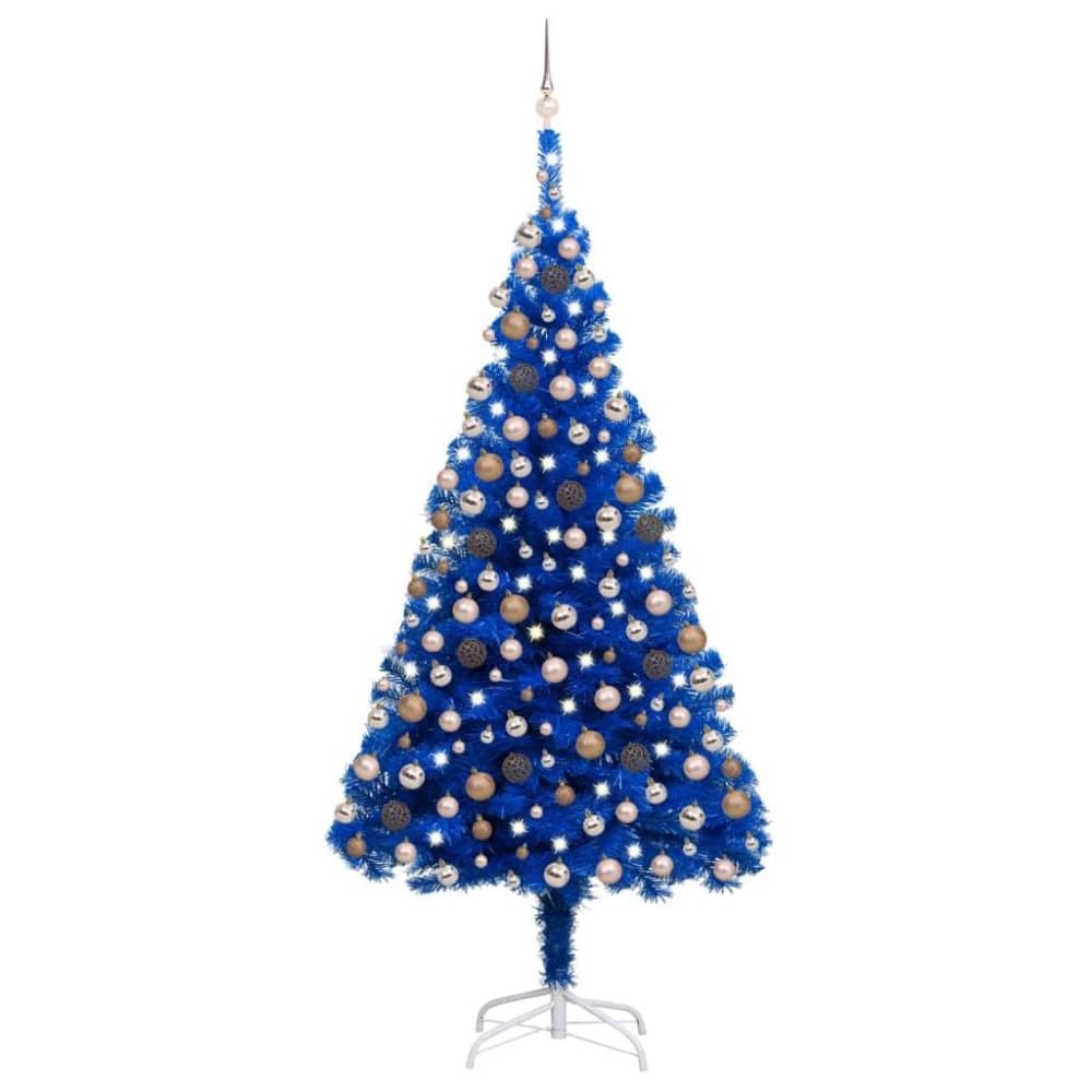 vidaXL Plastgran med LED och julgranskulor blå 210 cm PVC