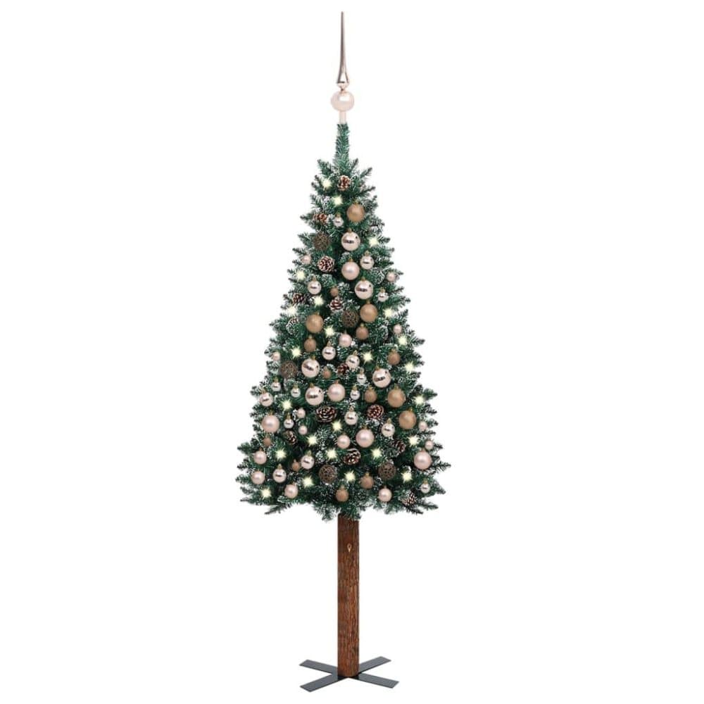 vidaXL Smal plastgran med LED och julgranskulor grön 210 cm