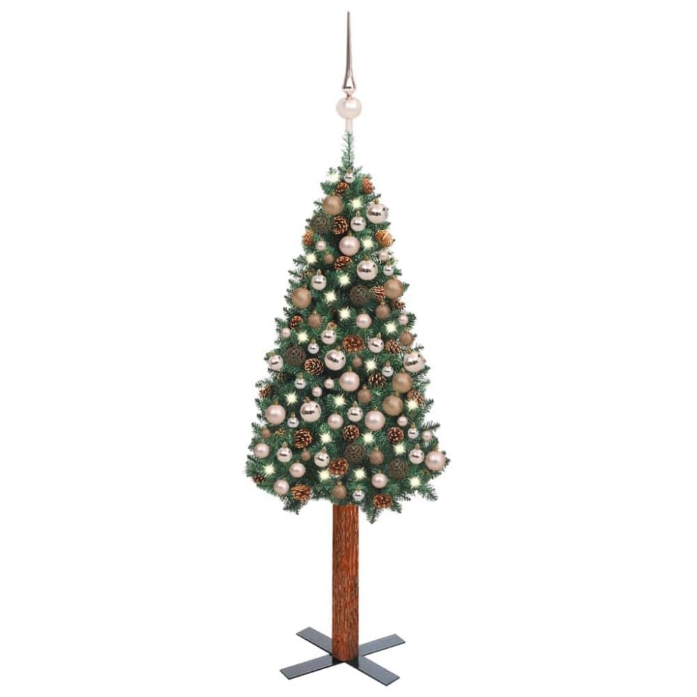vidaXL Smal plastgran med LED och julgranskulor grön 180 cm PVC