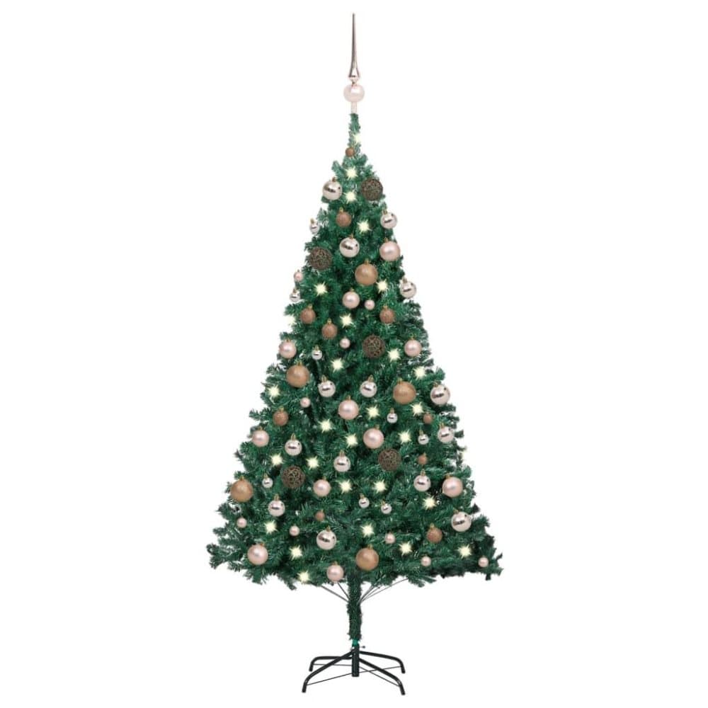 vidaXL Plastgran med LED och julgranskulor grön 120 cm PVC