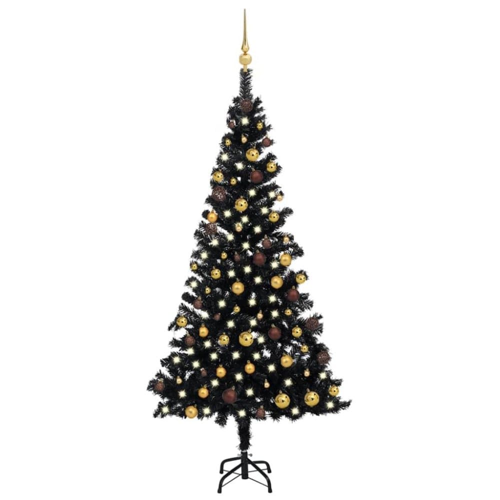 vidaXL Plastgran med LED och julgranskulor svart 180 cm PVC