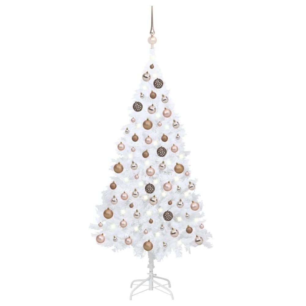 vidaXL Plastgran med LED och julgranskulor vit 180 cm PVC