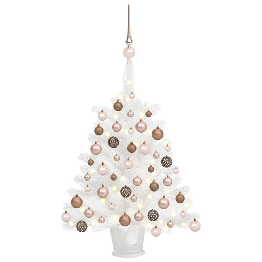 vidaXL Plastgran med LED och julgranskulor vit 65 cm
