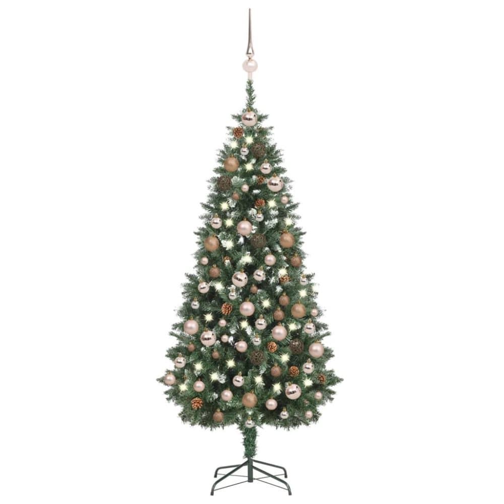 vidaXL Plastgran med LED och julgranskulor och kottar 180 cm