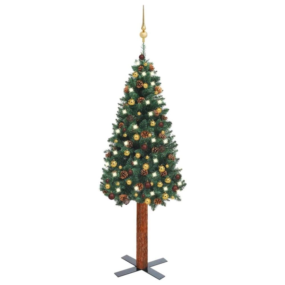 vidaXL Smal plastgran med LED och julgranskulor grön 150 cm