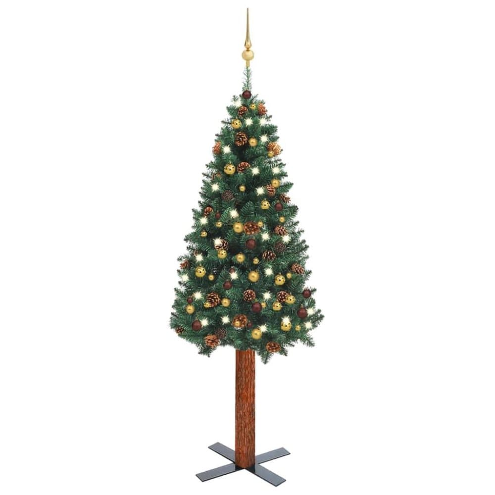 vidaXL Smal plastgran med LED och julgranskulor grön 180 cm