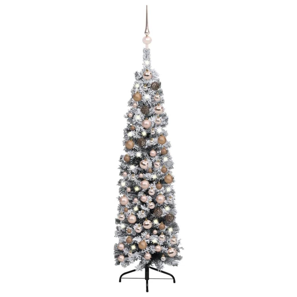 vidaXL Smal plastgran med LED och julgranskulor och snö grön 120 cm