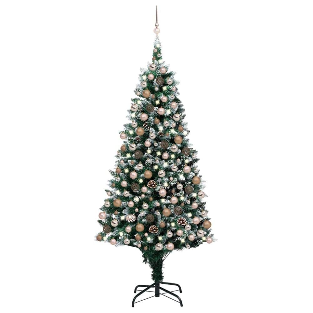 vidaXL Plastgran med LED och kulor och kottar 240 cm