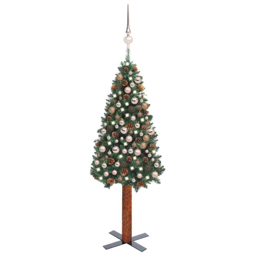 vidaXL Smal plastgran med LED och julgranskulor grön 210 cm PVC