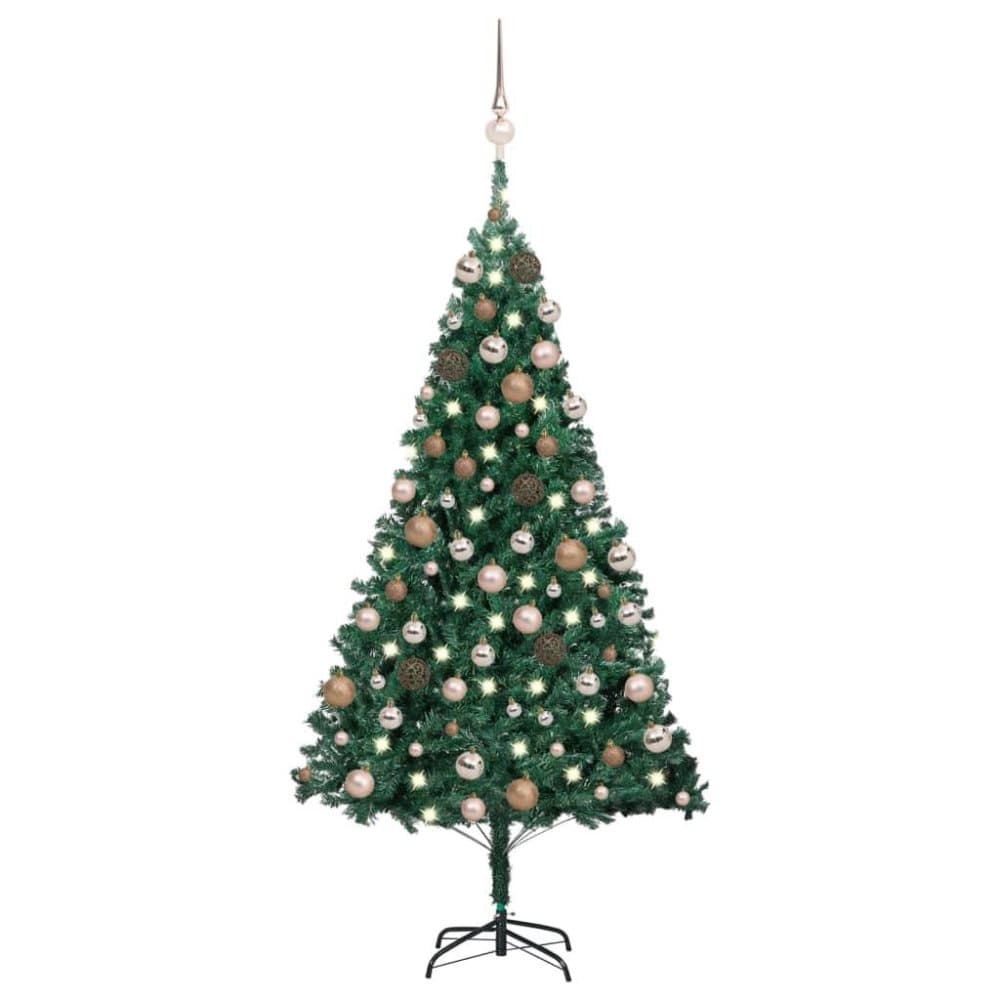 vidaXL Plastgran med LED och julgranskulor grön 180 cm PVC