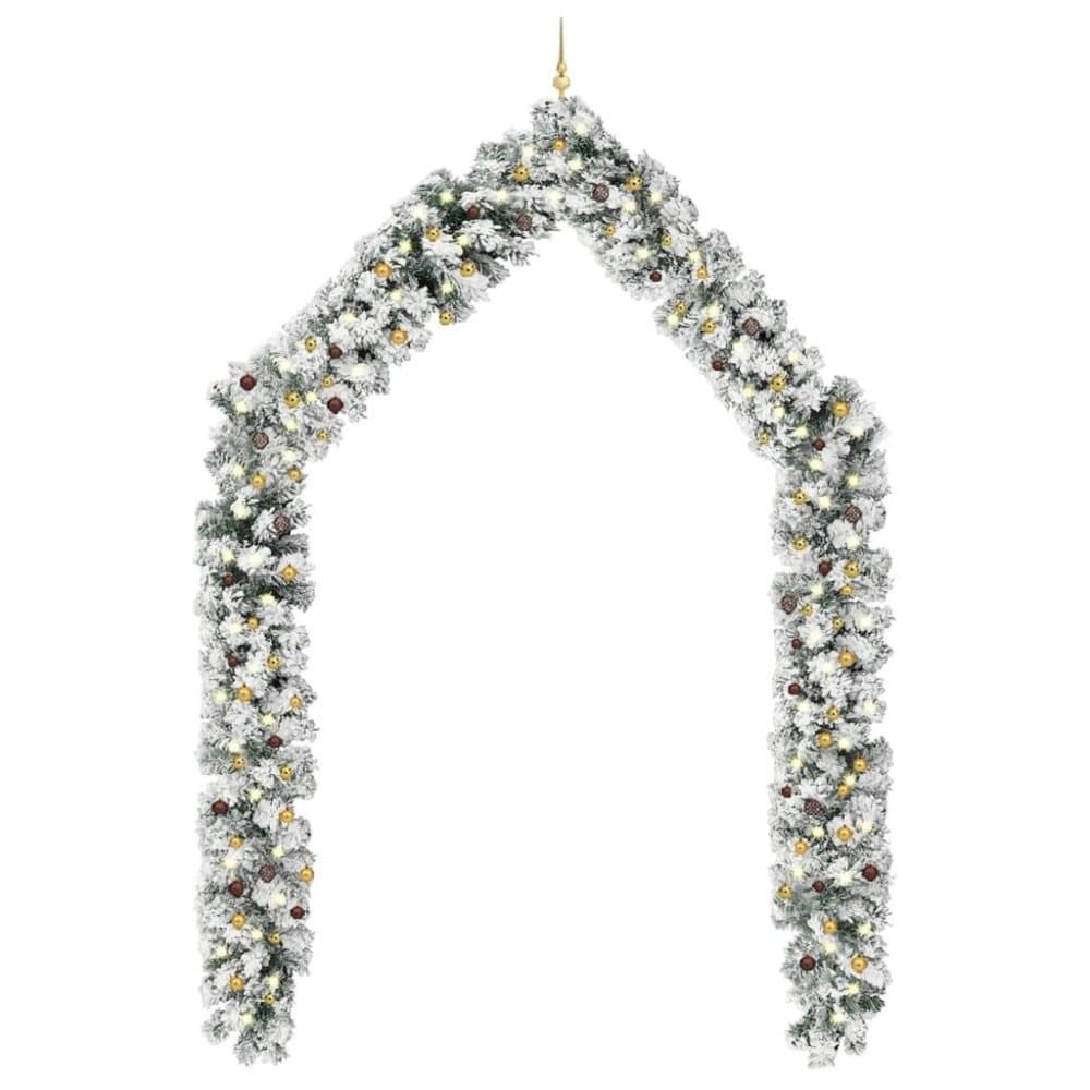 vidaXL Julgirlang med LED och julkulor grön 20 m PVC