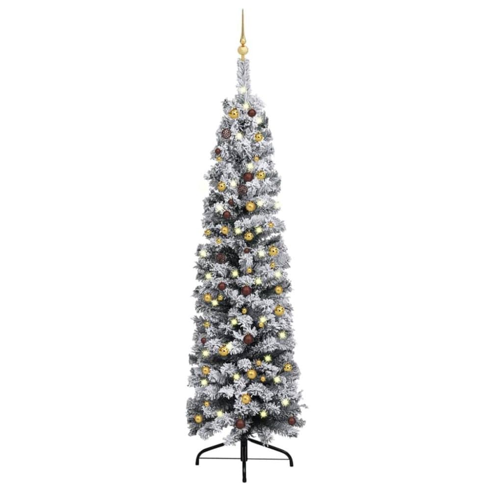 vidaXL Smal plastgran med LED och julgranskulor grön 240 cm