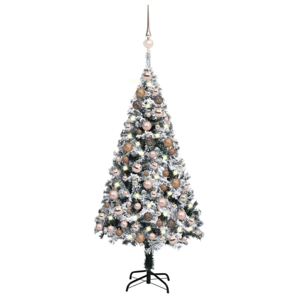 vidaXL Plastgran med LED och julgranskulor grön 120 cm