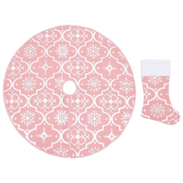 vidaXL Julgranskrage lyxig med rosa strumpa Ø150 cm tyg