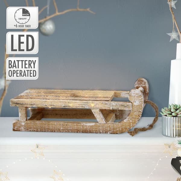 Deco reki 25 lämpimällä valkoisella LED-valolla 31,5x14,5x10,5 cm Puusta valmistettu luonto
