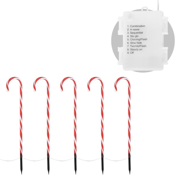 ECD Germany LED Candy Canes 5er Aseta 40 lämpimällä valkoisella LEDillä, 73cm, punainen valkoinen, akku powered, ulkona ja sisäpuolell