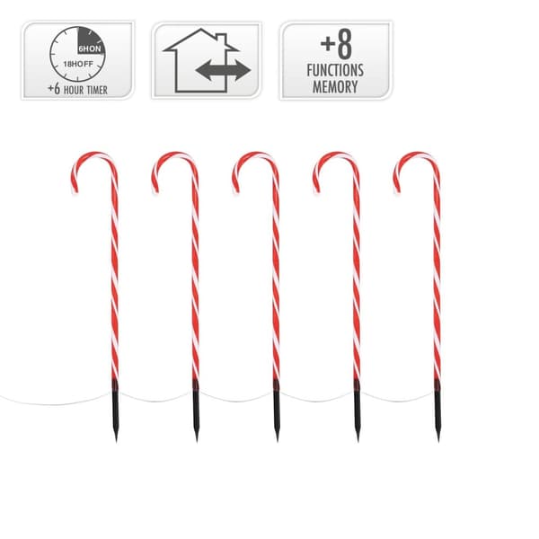 ECD Germany LED Candy Canes 5er Aseta 40 lämpimällä valkoisella LEDillä, 73cm, punainen valkoinen, akku powered, ulkona ja sisäpuolell