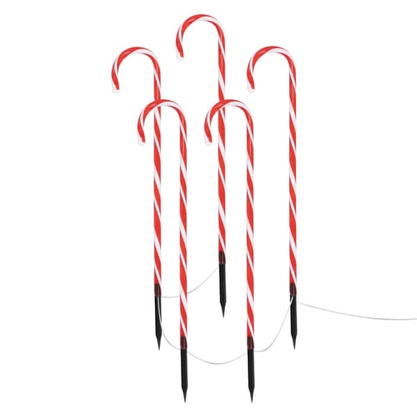 ECD Germany LED Candy Canes 5er Aseta 40 lämpimällä valkoisella LEDillä, 73cm, punainen valkoinen, akku powered, ulkona ja sisäpuolell