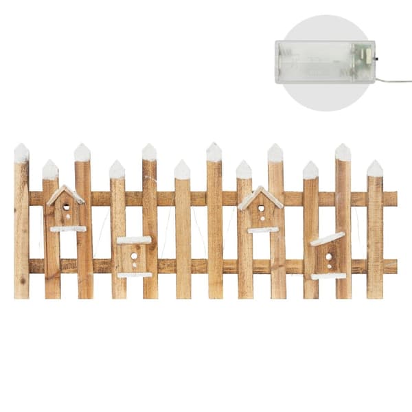 ECD Germany Deco Wood Aita Led in Luonto, 98x39 cm, sis. Birdhouses, akku toimivat, ajastin, mini puutarha aita valaistu mini-slotted aidan joulukuusi