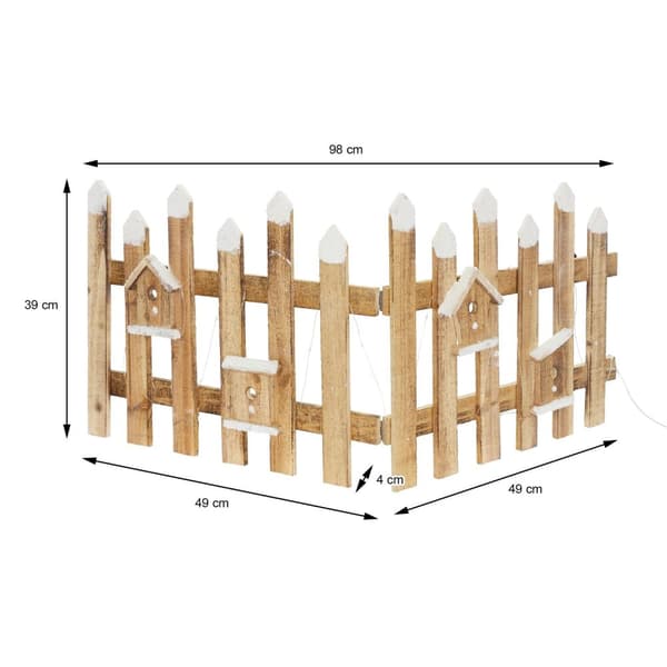 ECD Germany Deco Wood Aita Led in Luonto, 98x39 cm, sis. Birdhouses, akku toimivat, ajastin, mini puutarha aita valaistu mini-slotted aidan joulukuusi