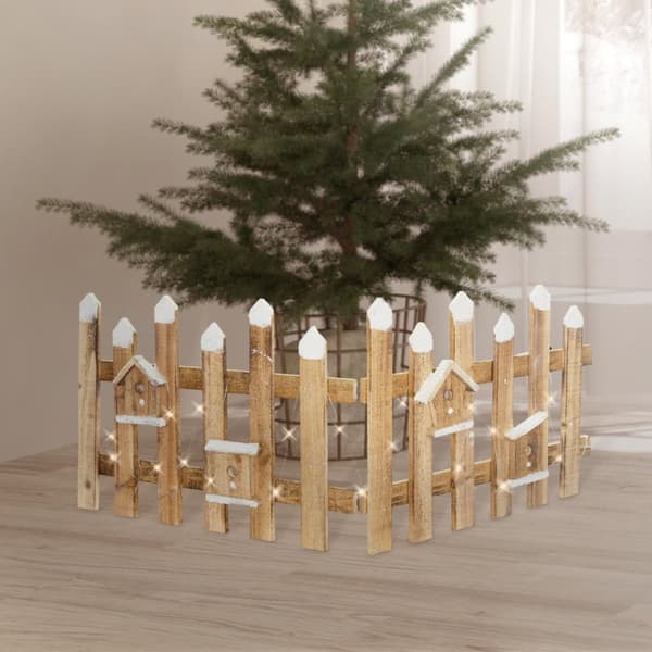 ECD Germany Deco Wood Aita Led in Luonto, 98x39 cm, sis. Birdhouses, akku toimivat, ajastin, mini puutarha aita valaistu mini-slotted aidan joulukuusi